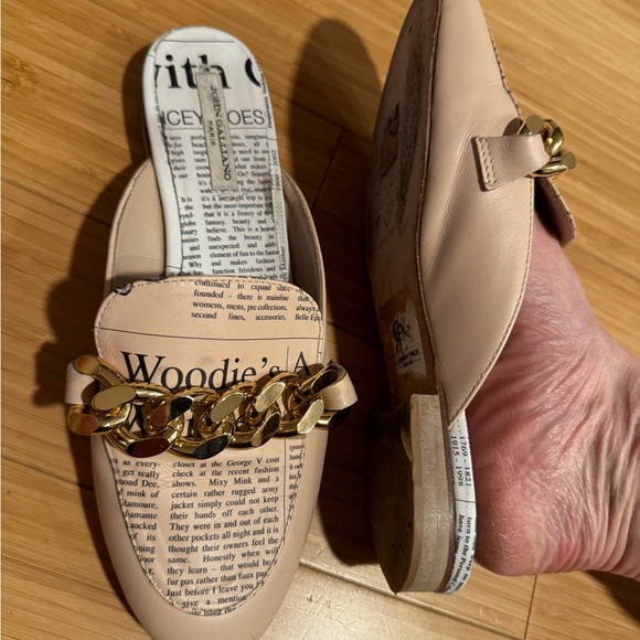 John Galliano Chain Mules, Nude color with newspaper print pattern, Size 36 - Picture 9 of 13
